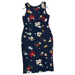 ZARA Basic Floral Midi Bodycon Dress Navy XL Garden Party Coquette Cocktail